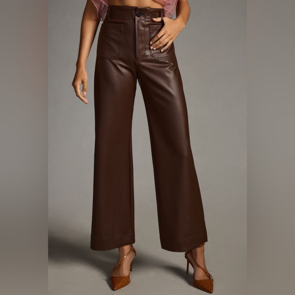Anthropologie Maeve: The Colette Vegan Leather Chocolate Brown Crop Pants